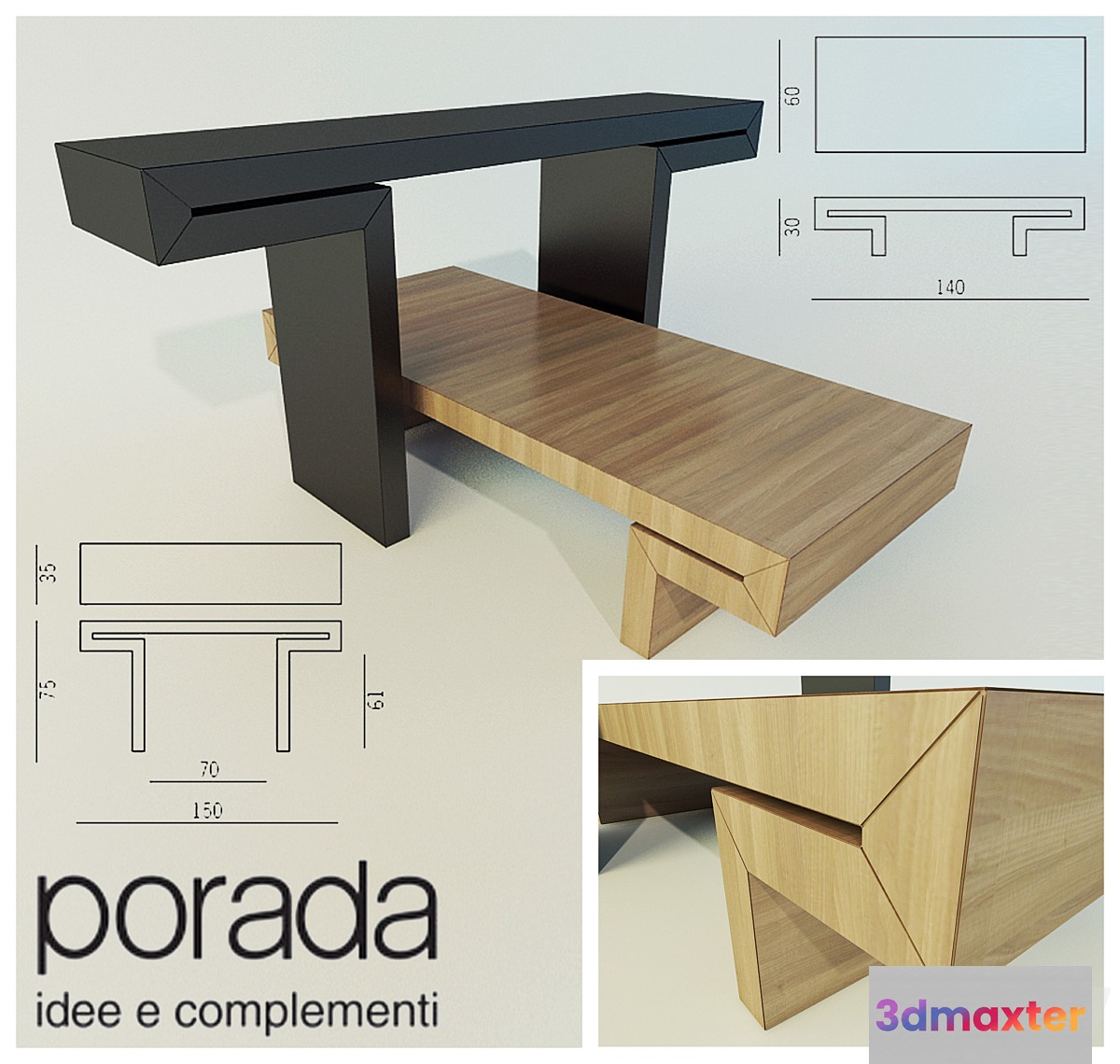 Miyabi by Porada console coffee table 3D Max