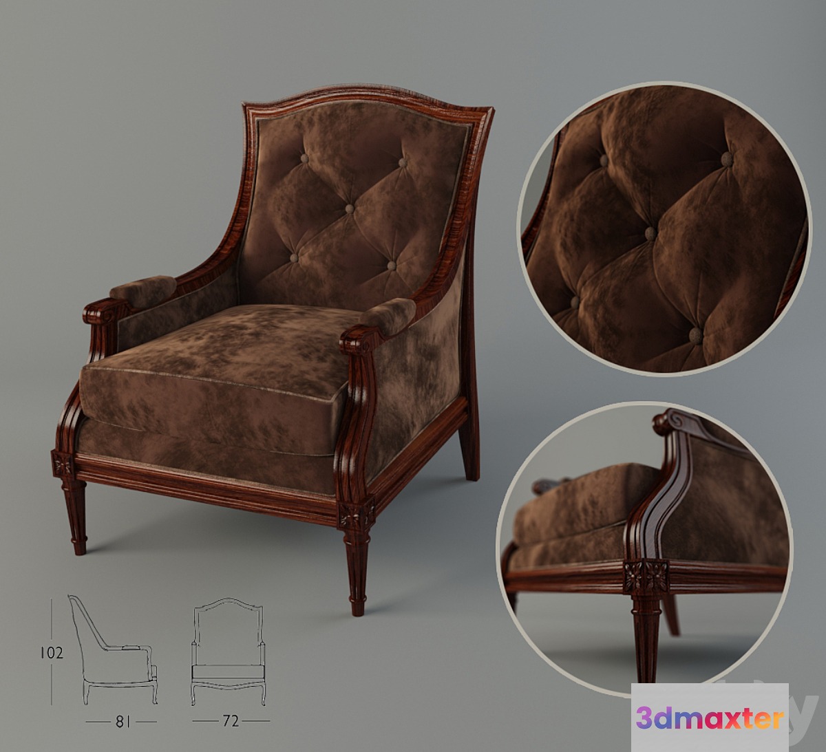 Chair classic Brown velour 3D Max