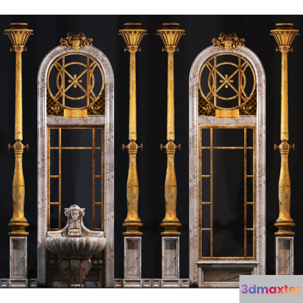 Wall with molded decoration elements and columns - No.2