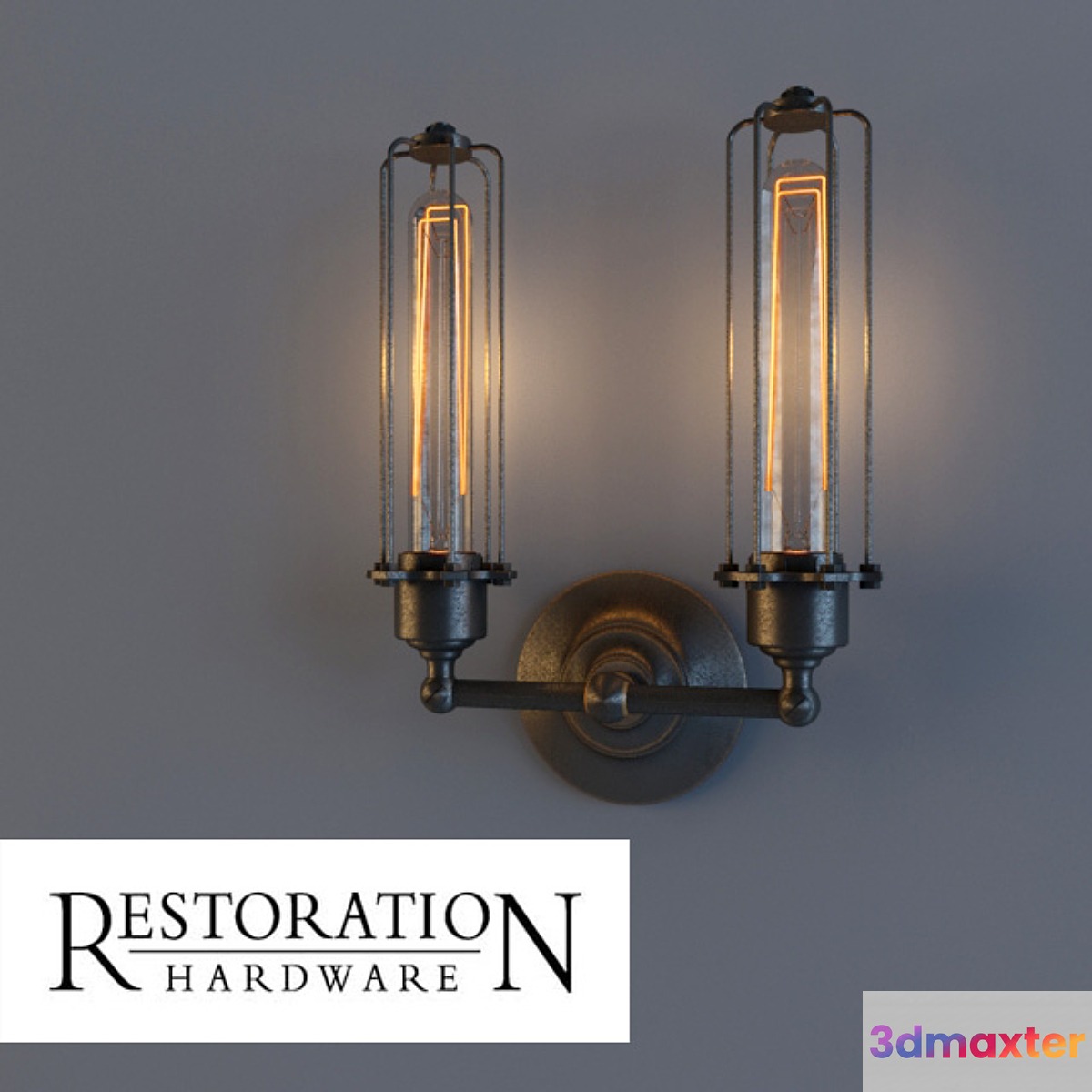 RH _ Edison Caged double sconce gunmetal