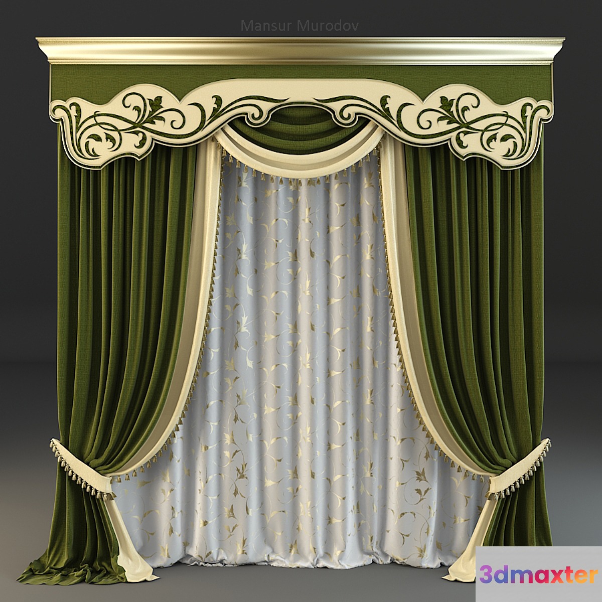 Green classic curtain 3D Max