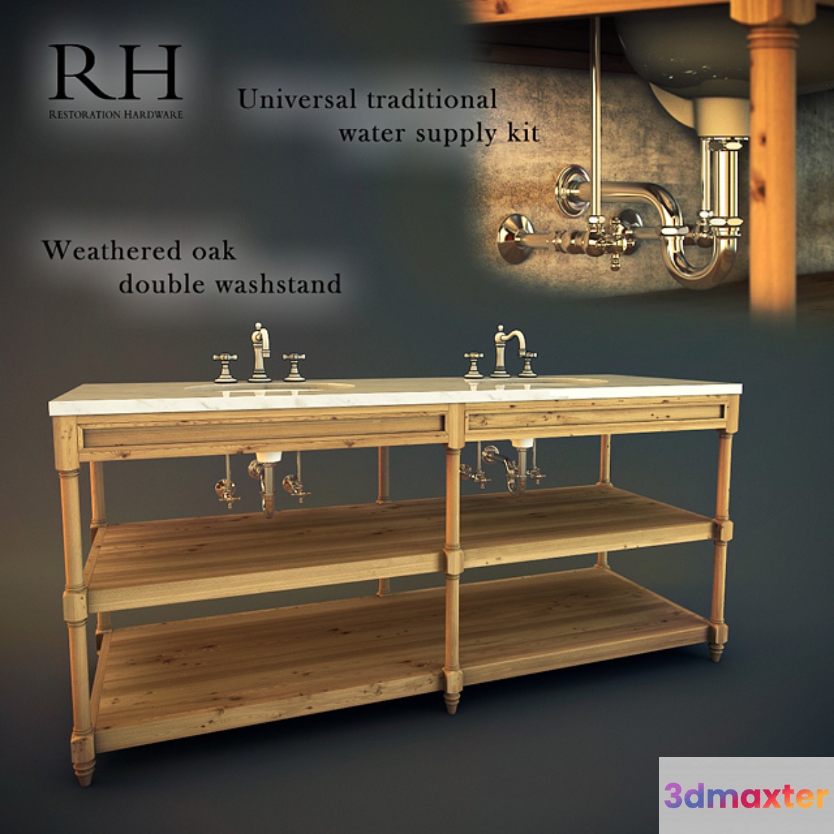 Weathered Oak Double A Washstand 3D Max