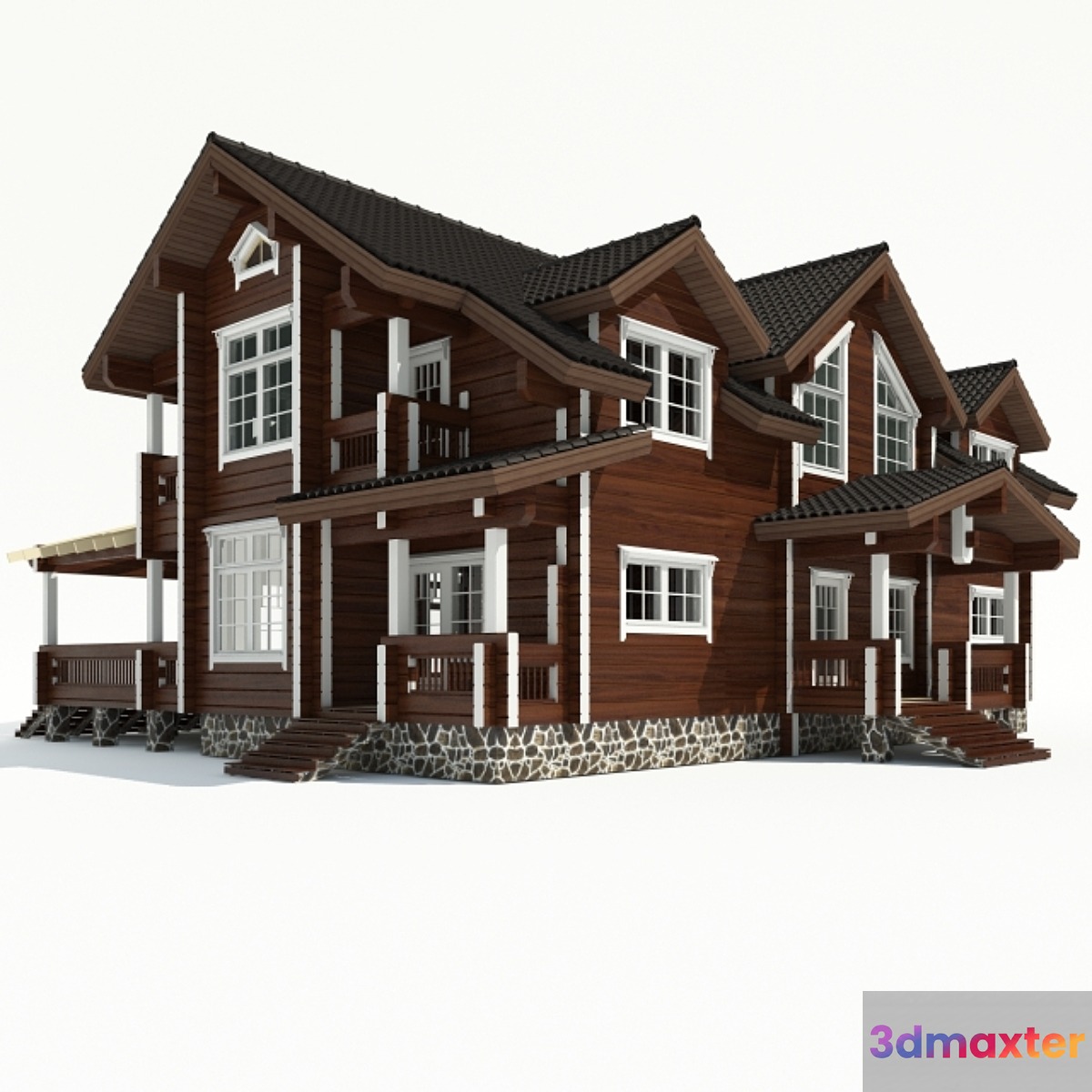 Mansion built from timber. 3D Max