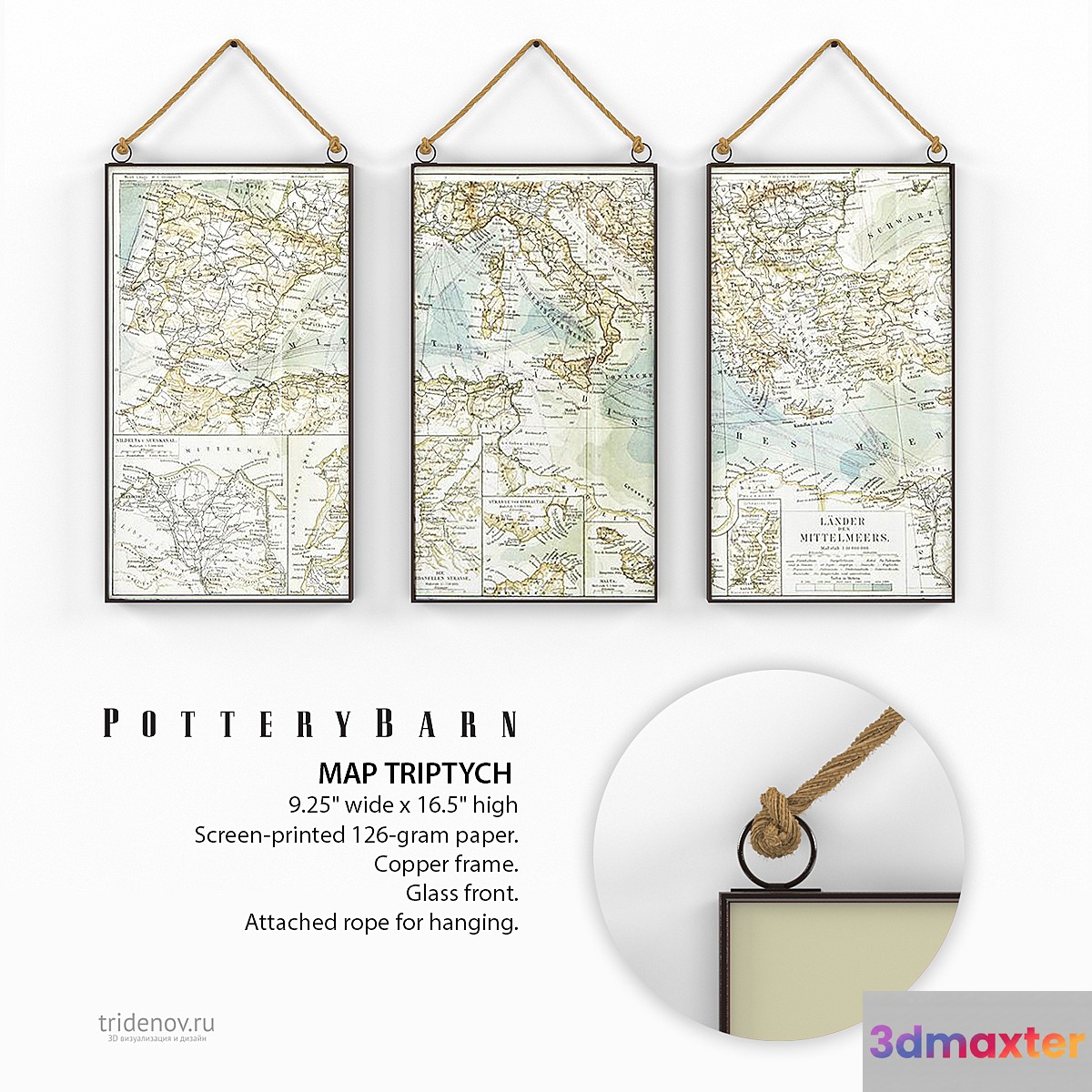 Triptych with maps Pottery Barn 3D Max
