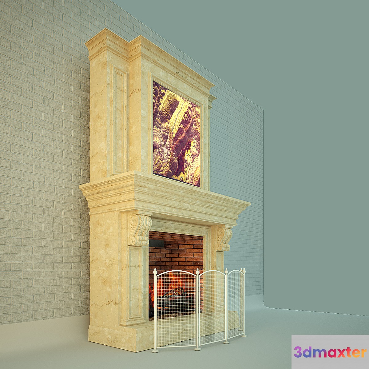 Fireplace with inset (backlit onyx 