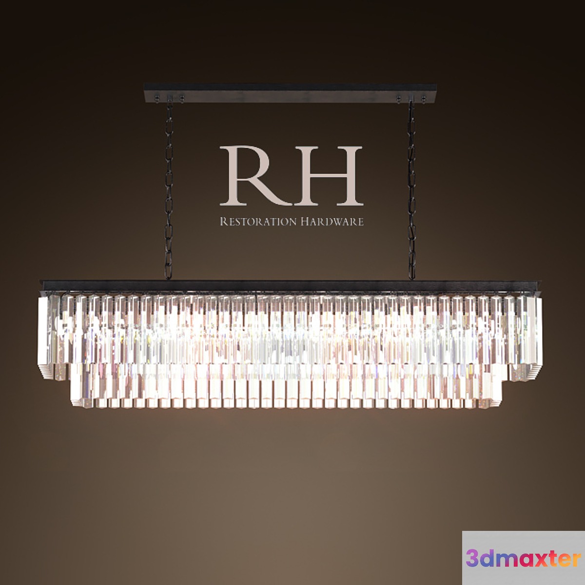 RH _ 1920S ODEON GLASS FRINGE RECTANGULAR CHANDELIER LARGE IRON 3D Max