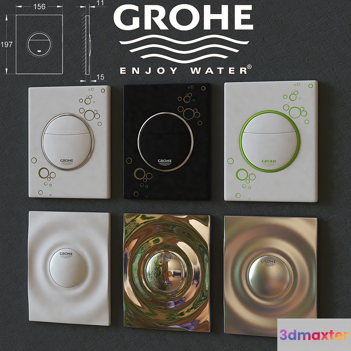 Set of buttons for installation Grohe 3D Max