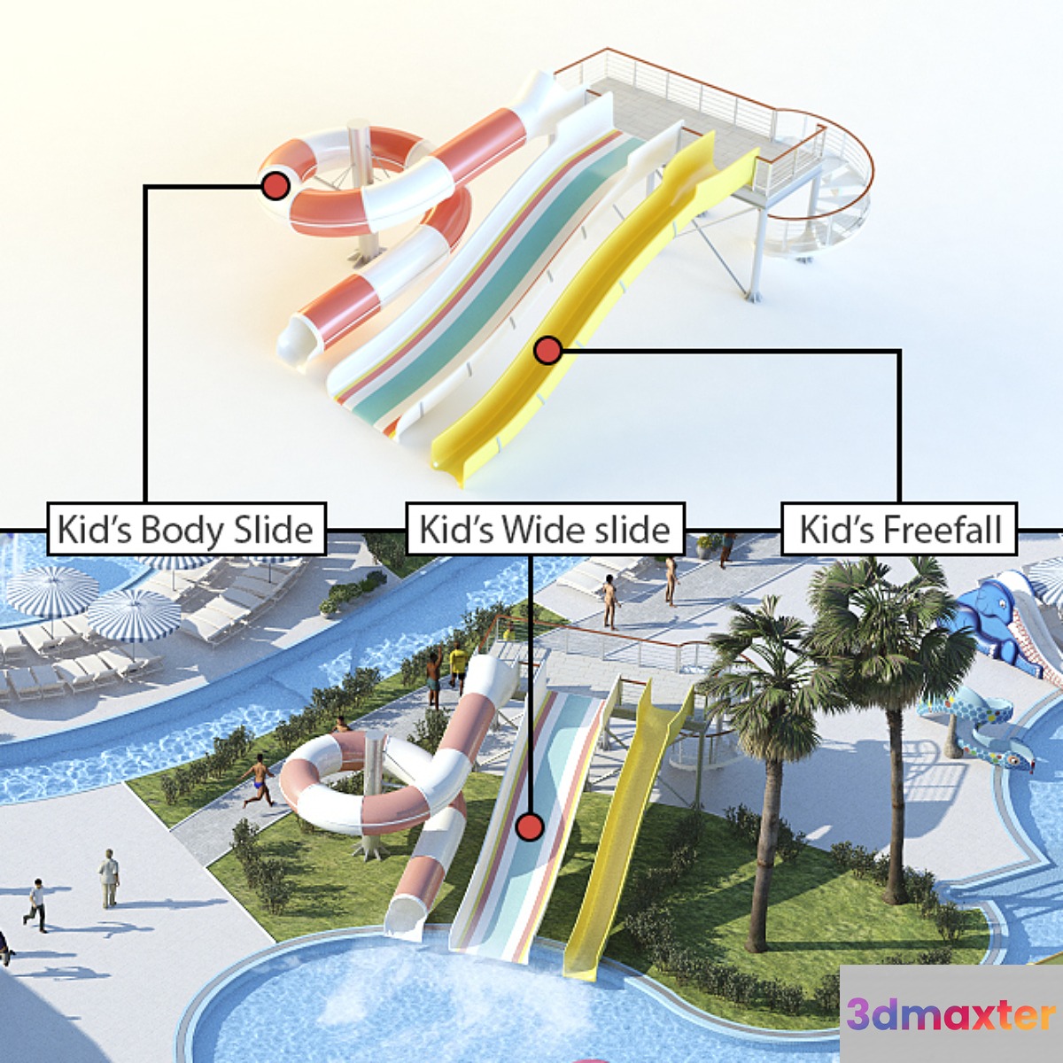 Waterslides: Kid's Body Slide Kid's Wide slide Kid's Freefall