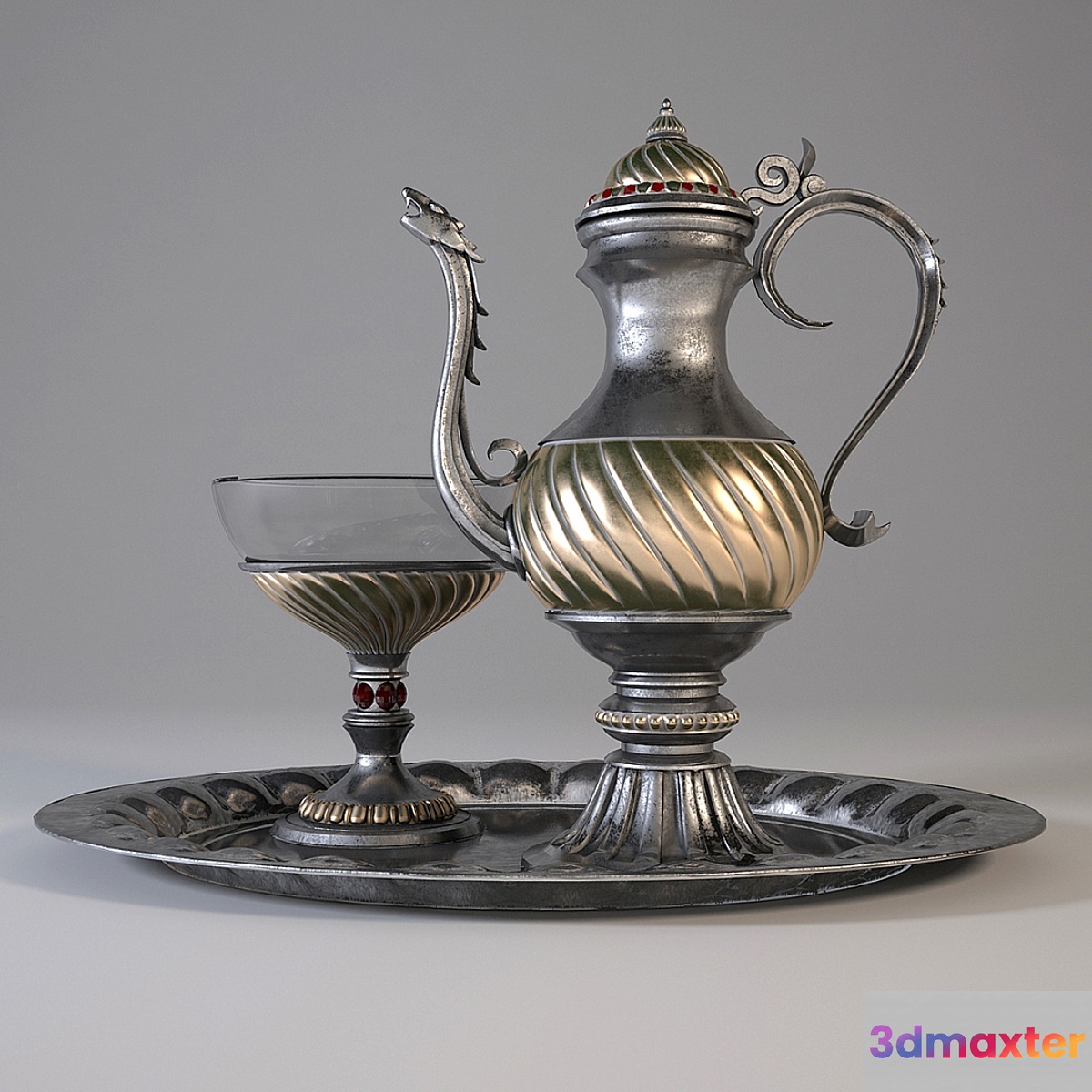 oriental pitcher with bowl and tray 3D Max