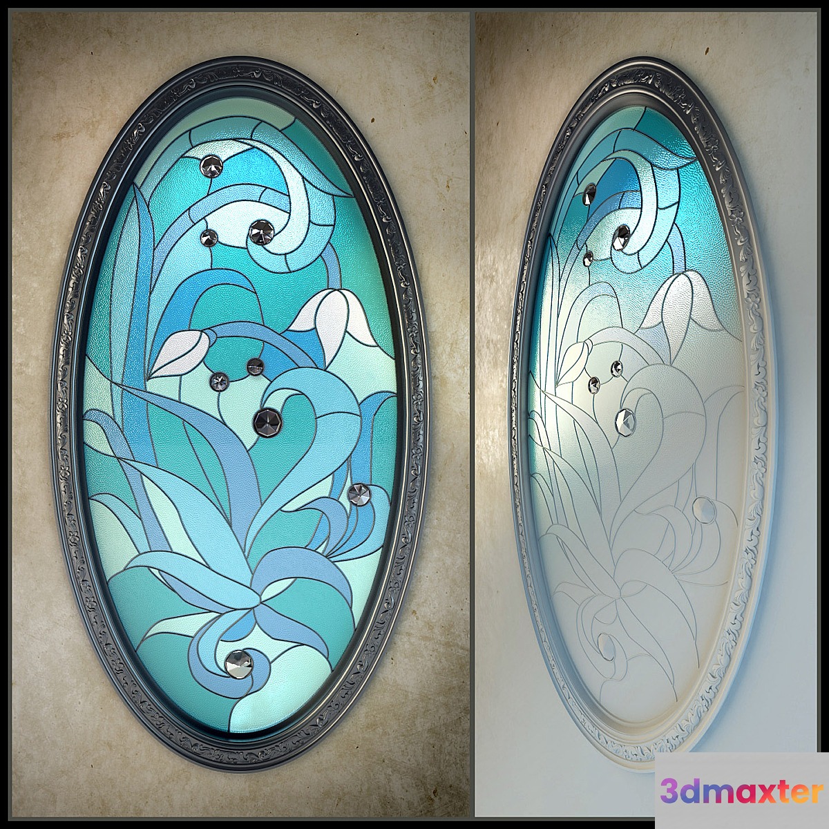Tiffany stained glass window with a baguette