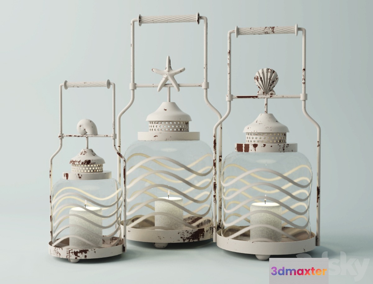 Frosted Globe Shell Lantern Set 3D Max