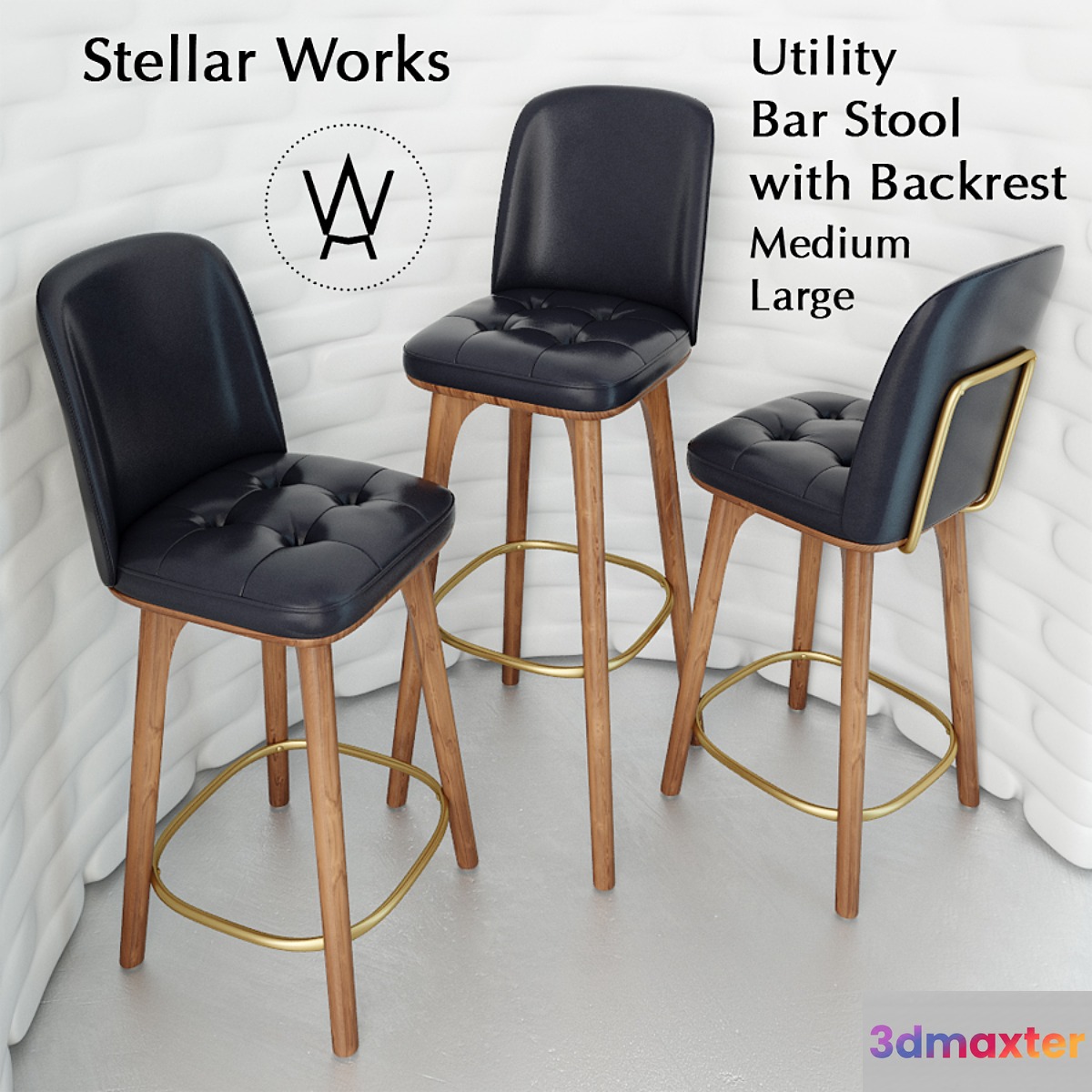 Utility Bar Stool with Backrest 3D Max