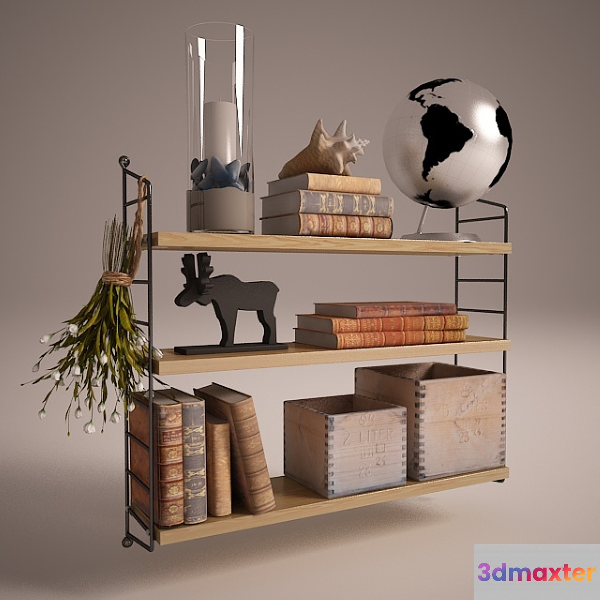 String shelf with decor 3D Max