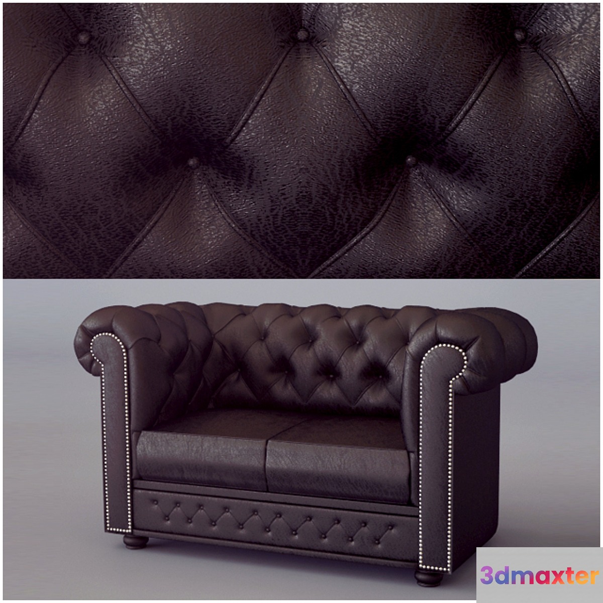 Sofa 2-seater Chesterfield Classic 2 Seat Sofa Antique Brown 3D Max