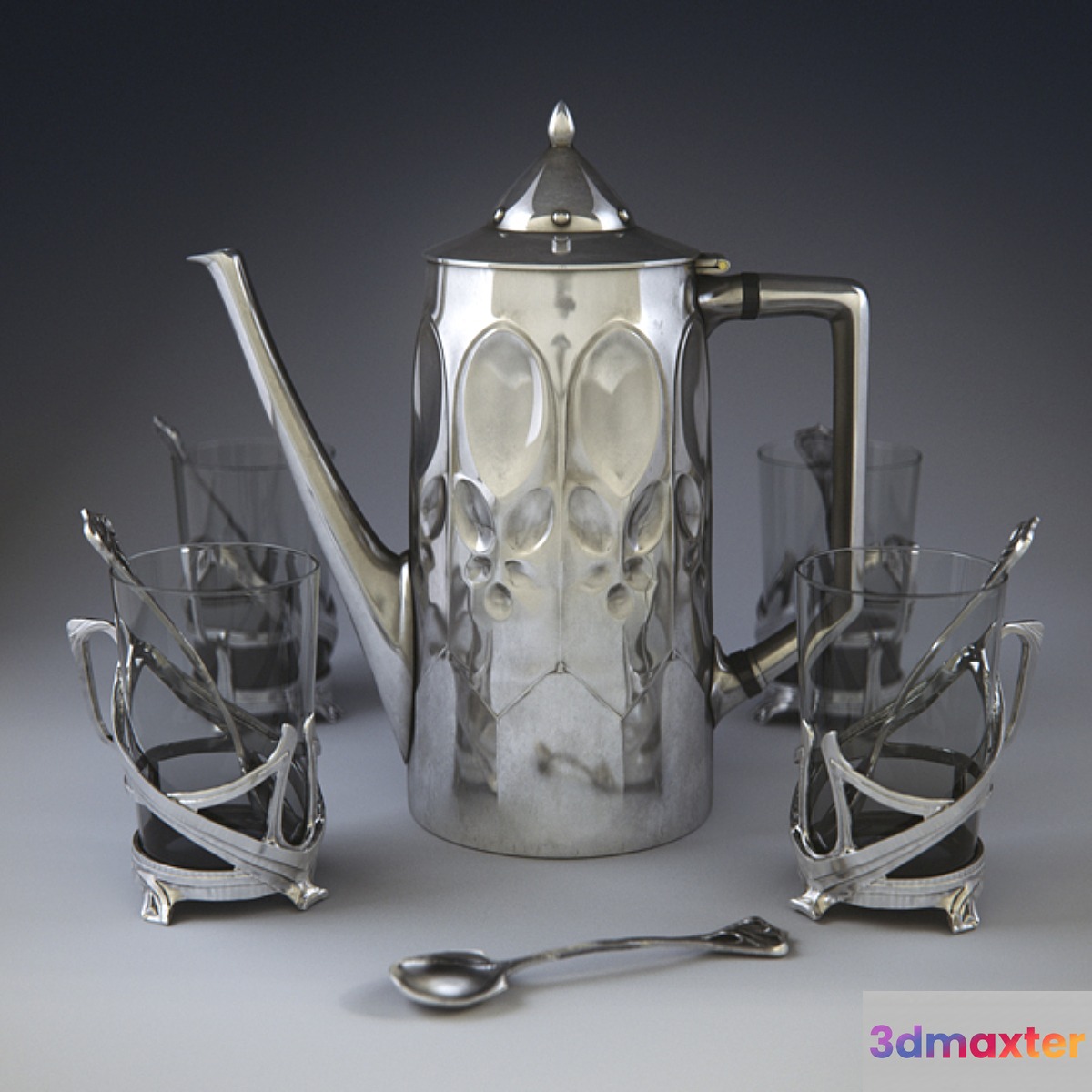 Polished pot with art nouveau decoration 3D Max