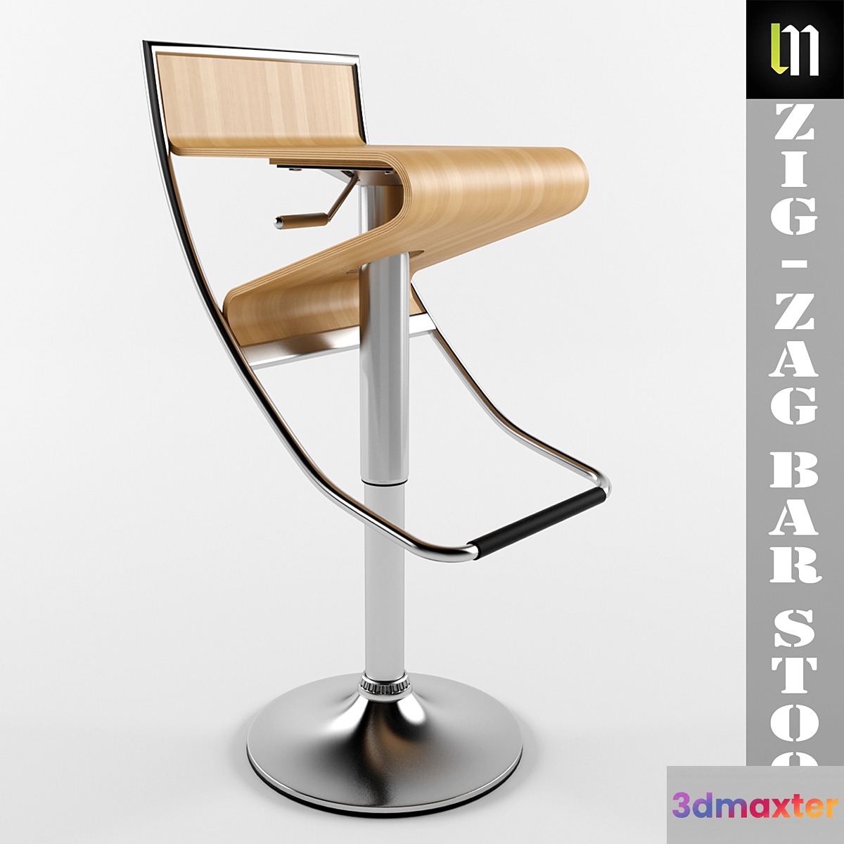 Zig-Zag Bar Stool in Natural 3D Max
