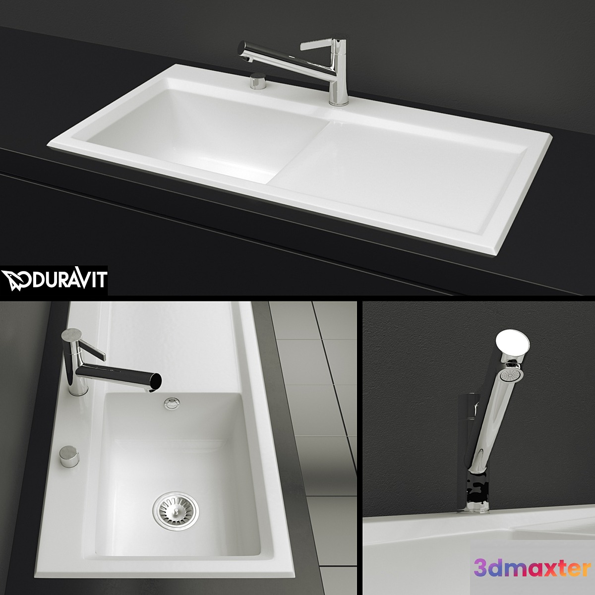 Duravit - Kitchen sink Kiora 60L XL Countertop basin. # 7521100000 3D Max