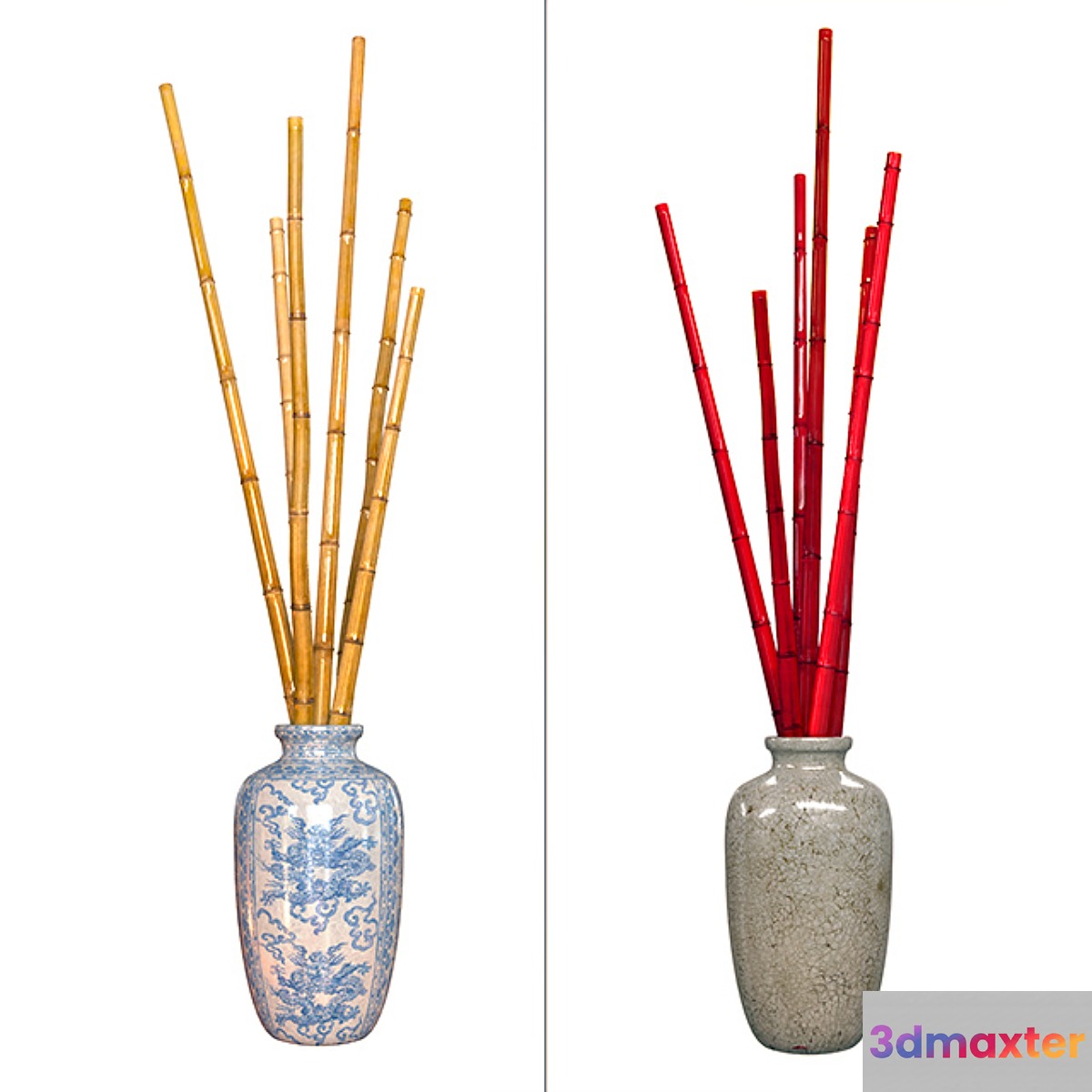 Outdoor Chinese vase with bamboo 3D Max