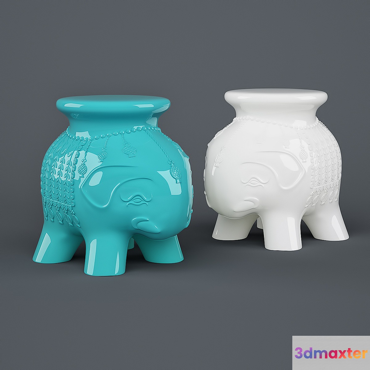 Elephant Garden Stool Turquoise 3D Max