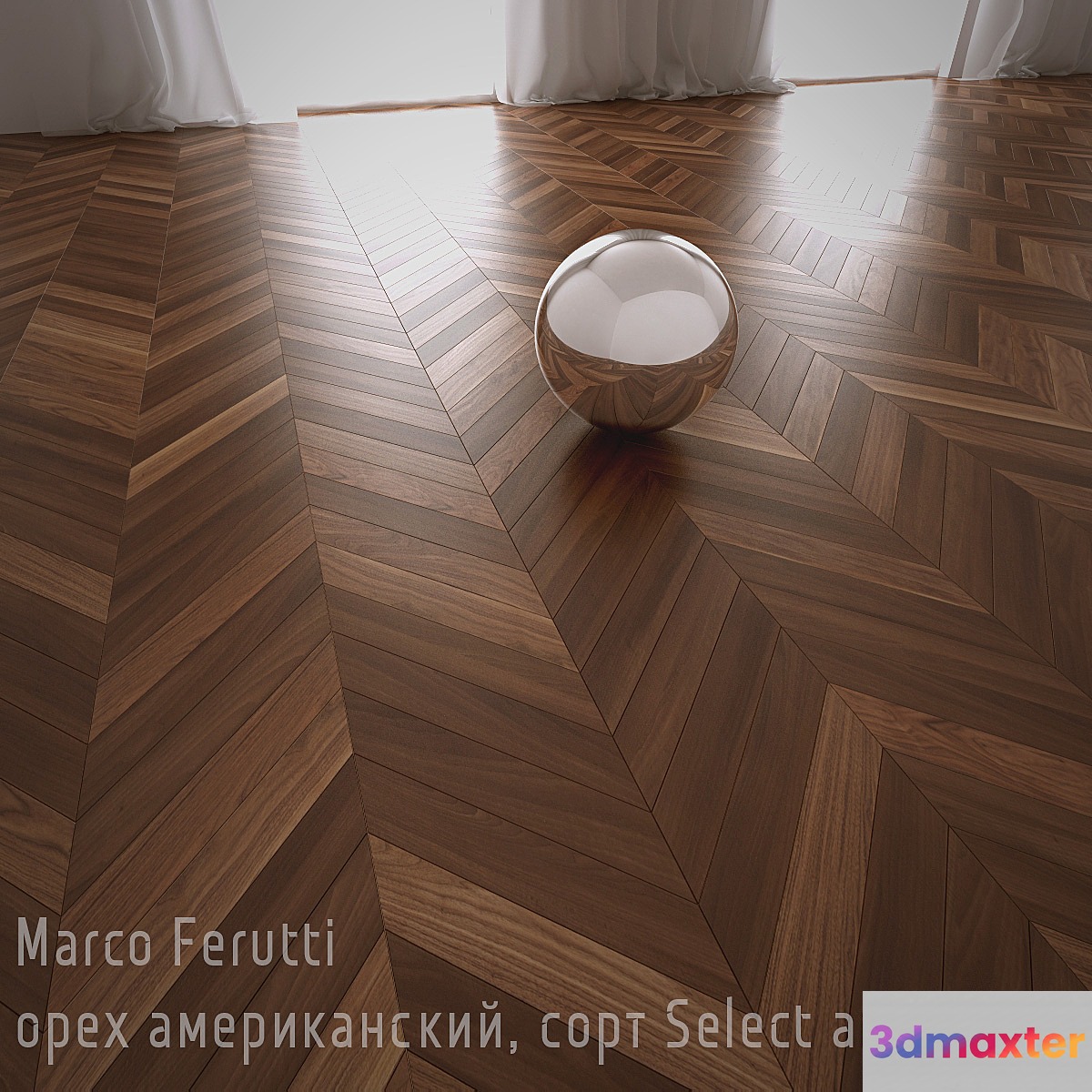 Herringbone parquet French Marco Ferutti engineering board American walnut 3D Max