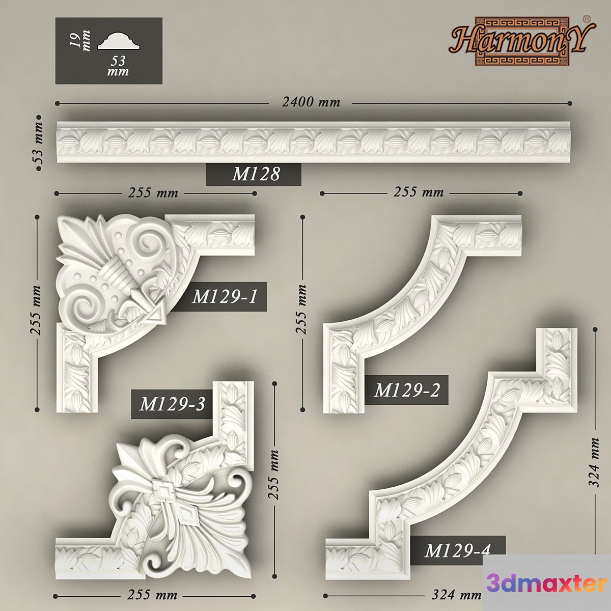 Molding ornamental corner pieces 