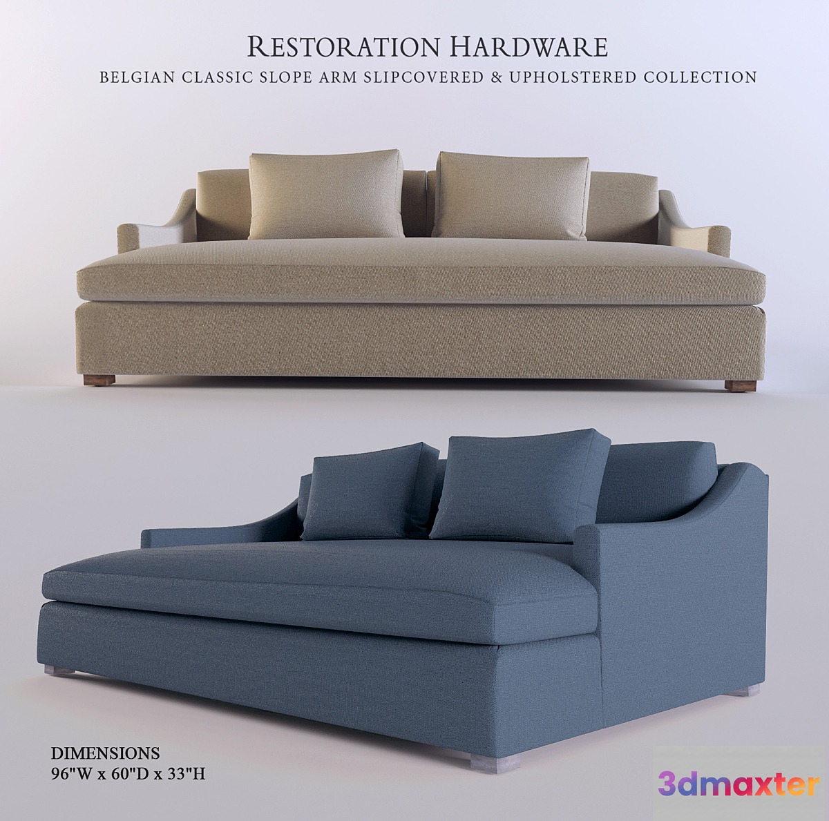Sofa RH BELGIAN CLASSIC SLOPE ARM