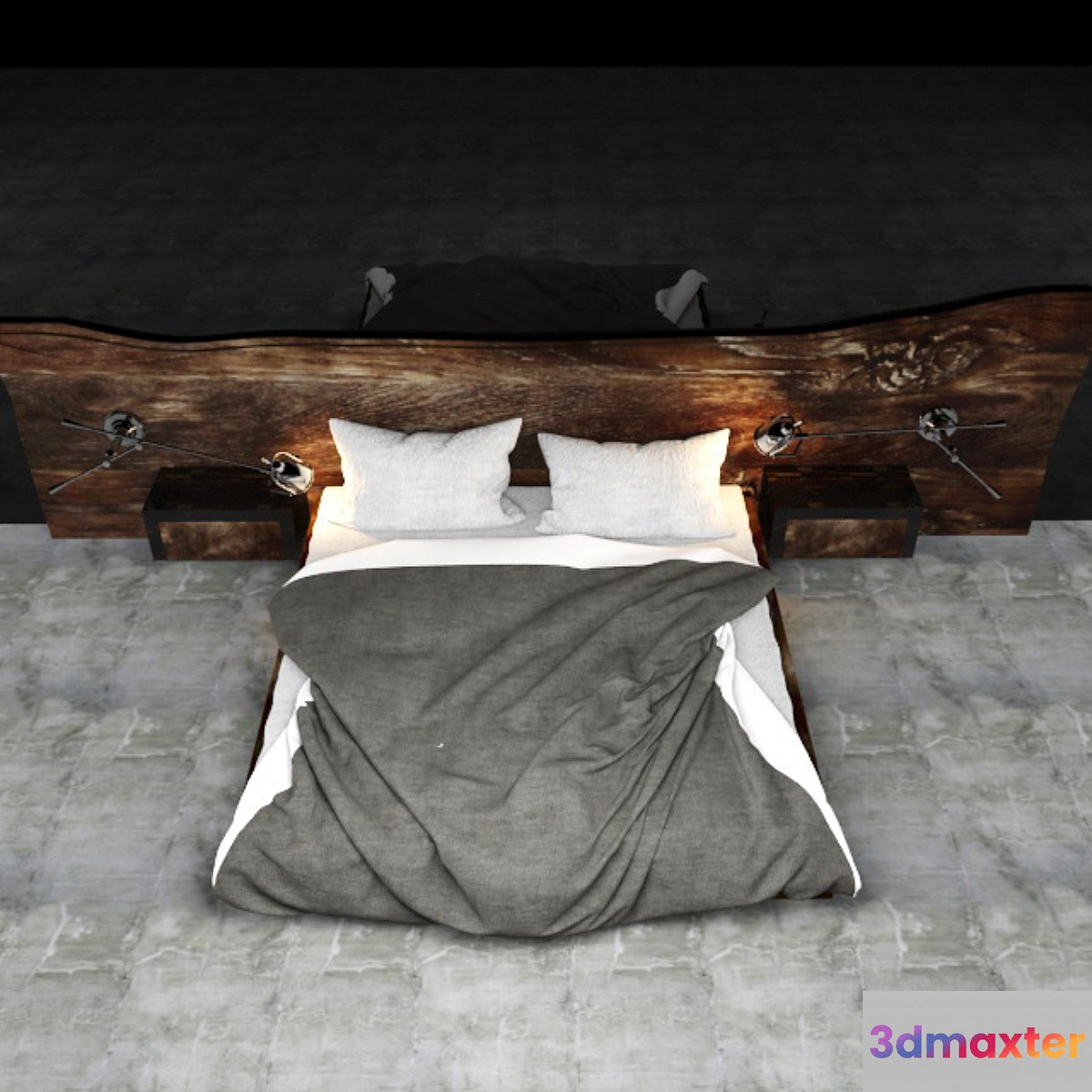 Bed with wooden headboard - No.3