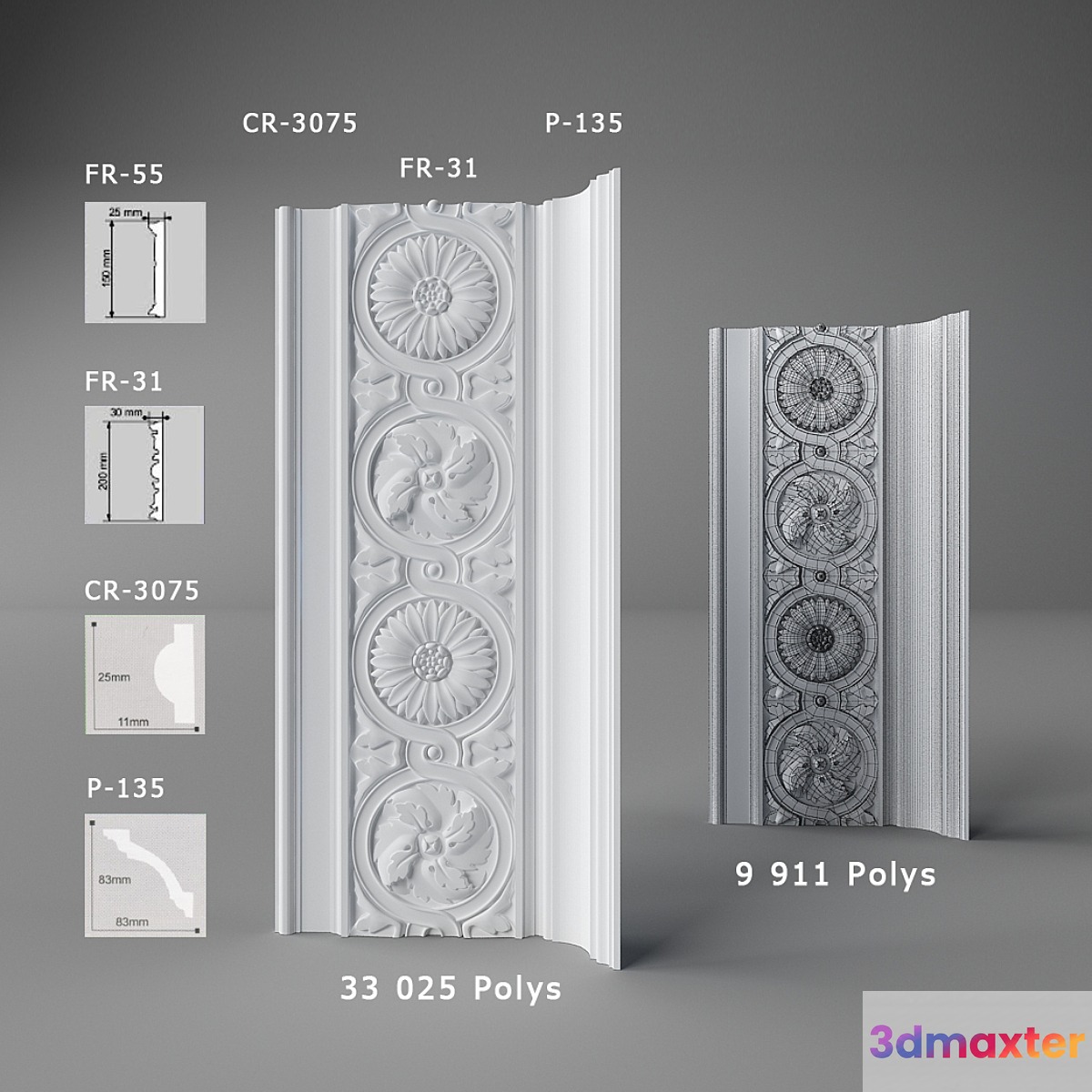 Inlaid cornice 3D Max