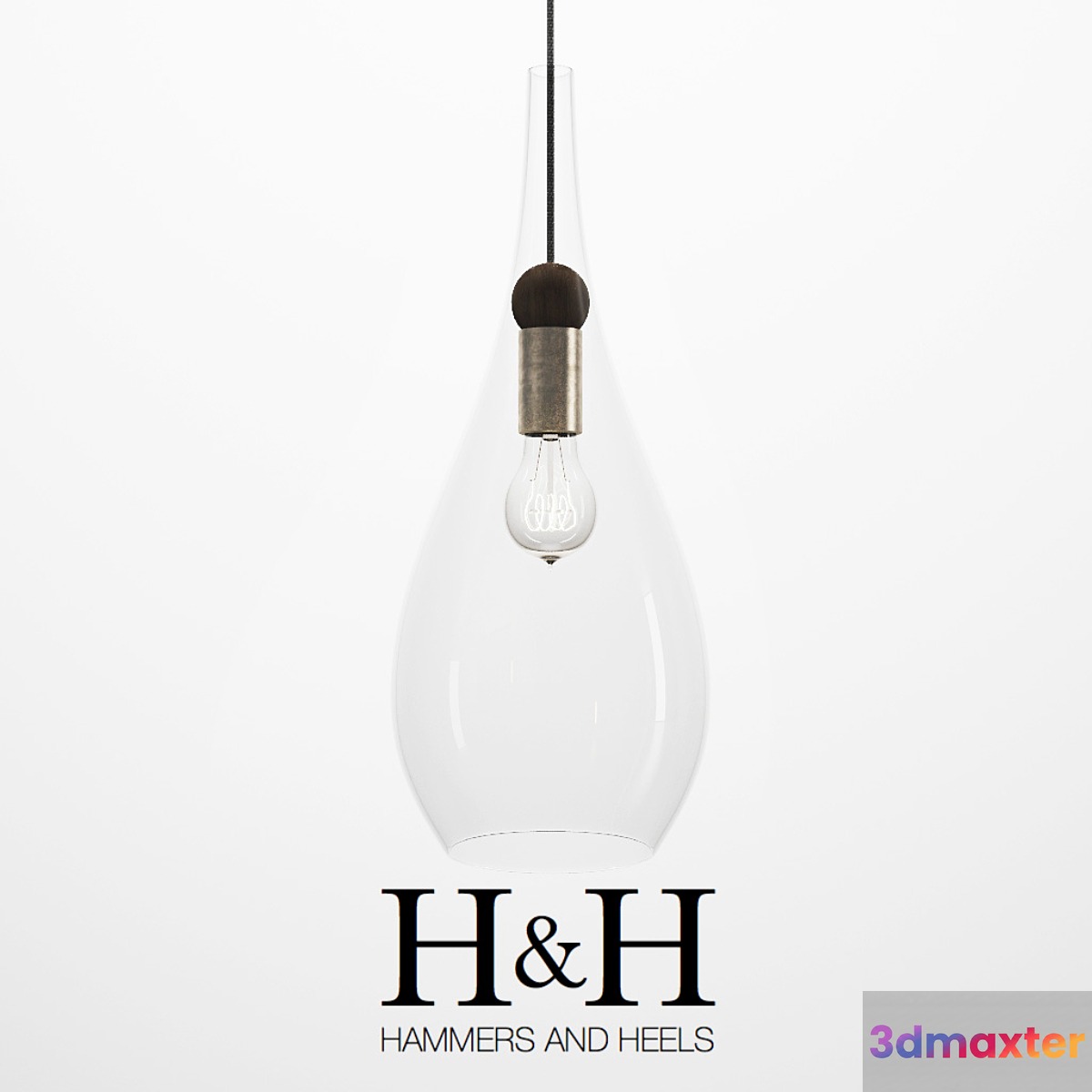 H&H - Blown Glass & Wood Teardrop Pendant - No.2 3D Max