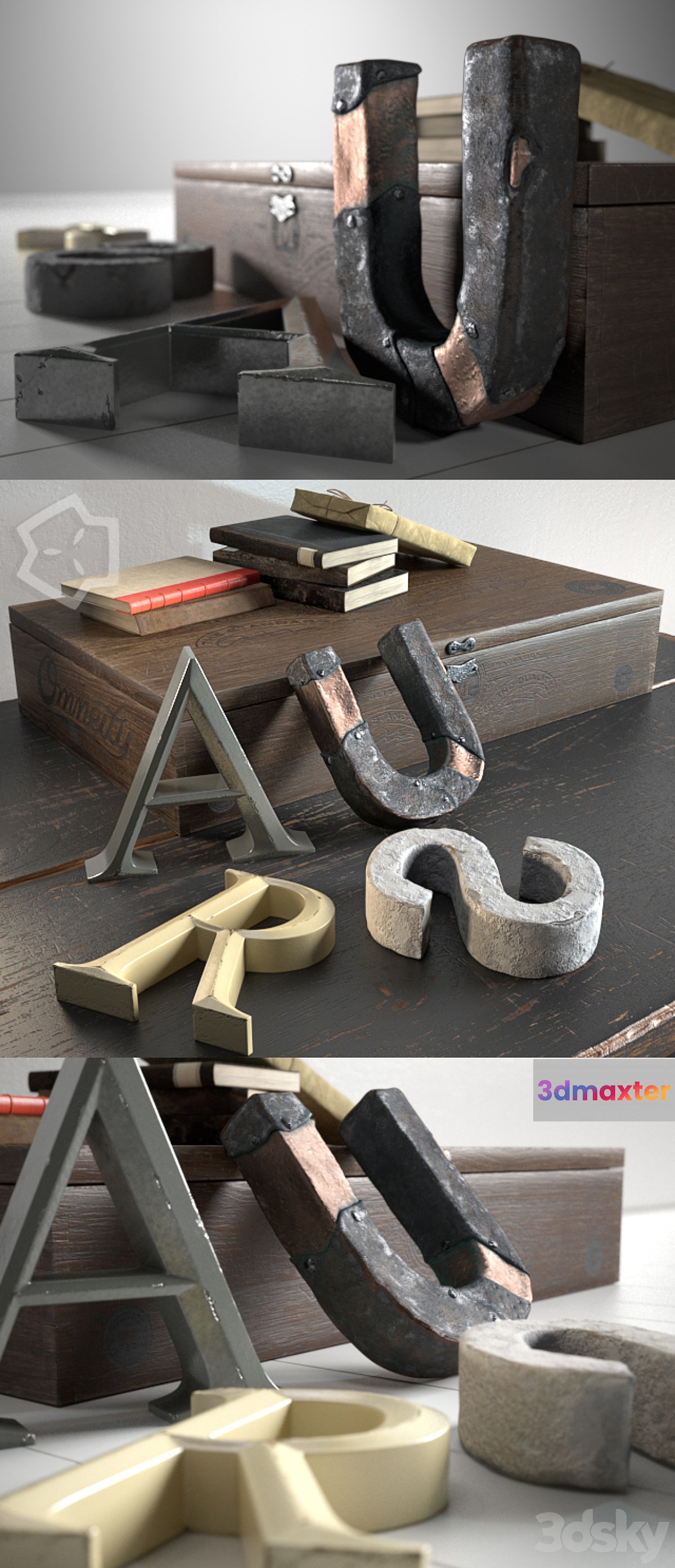 Vintage Wood Box set by me 3D Max