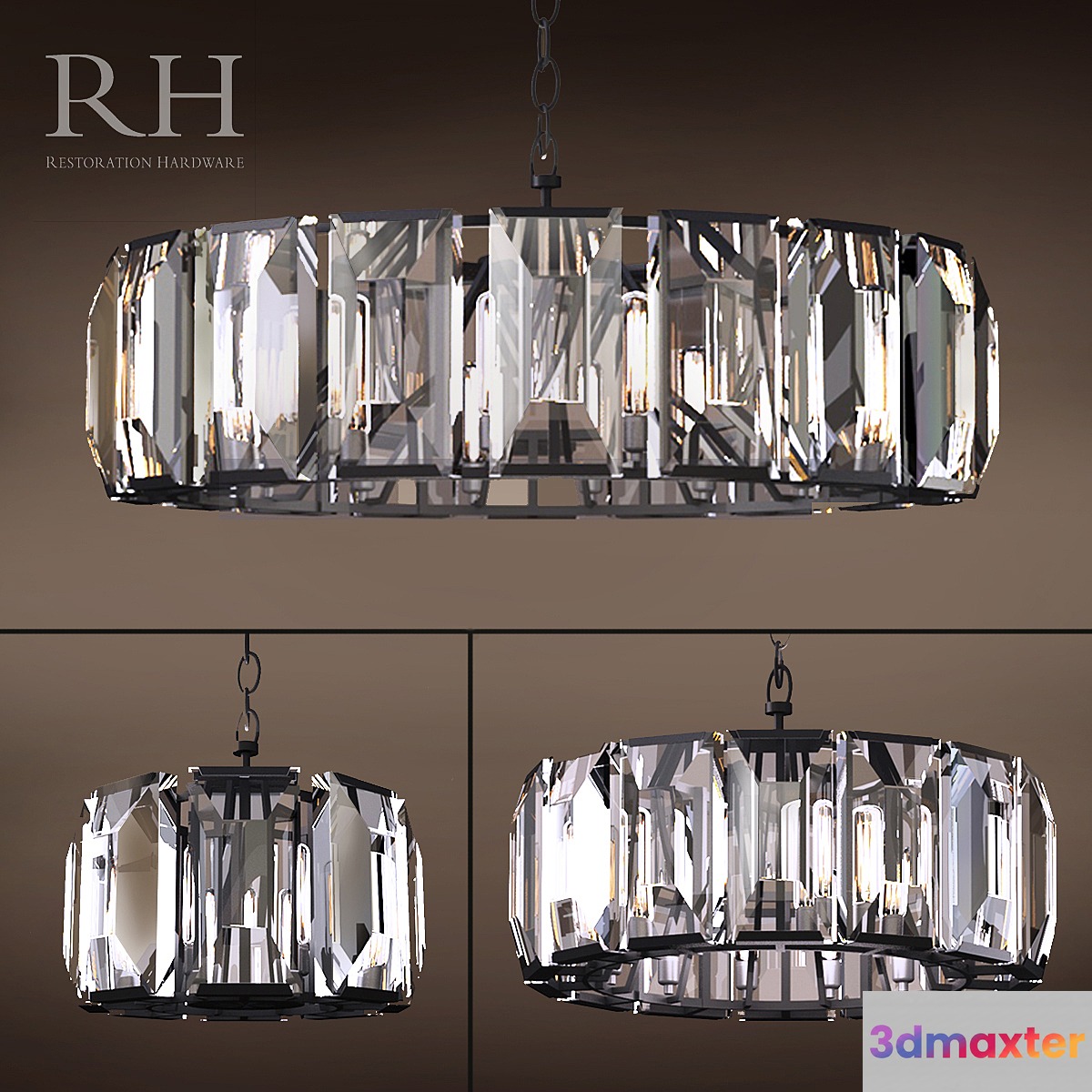 RH HARLOW CRYSTAL CHANDELIER SET of 3 3D Max