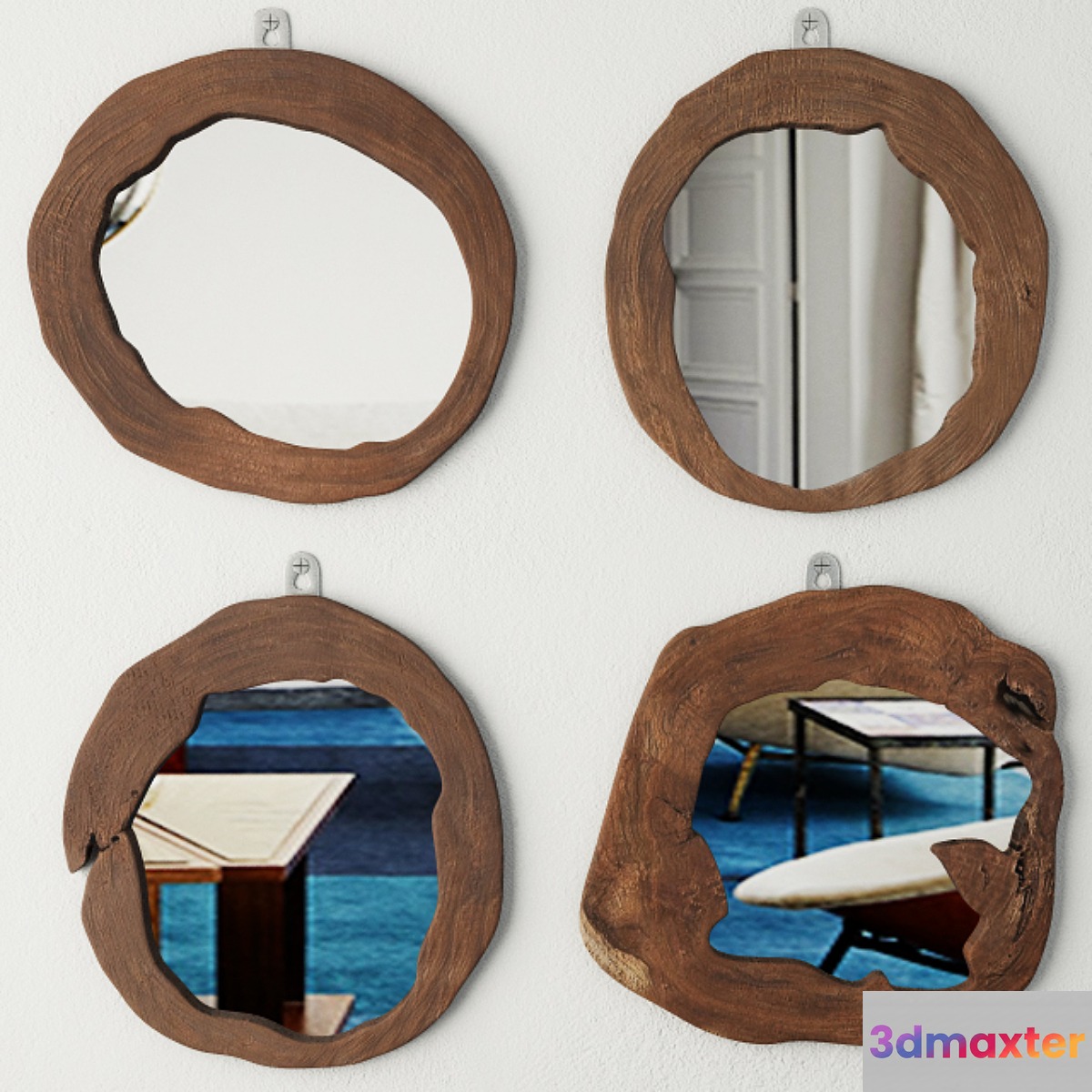 Teak Wood Mirror Set 3D Max