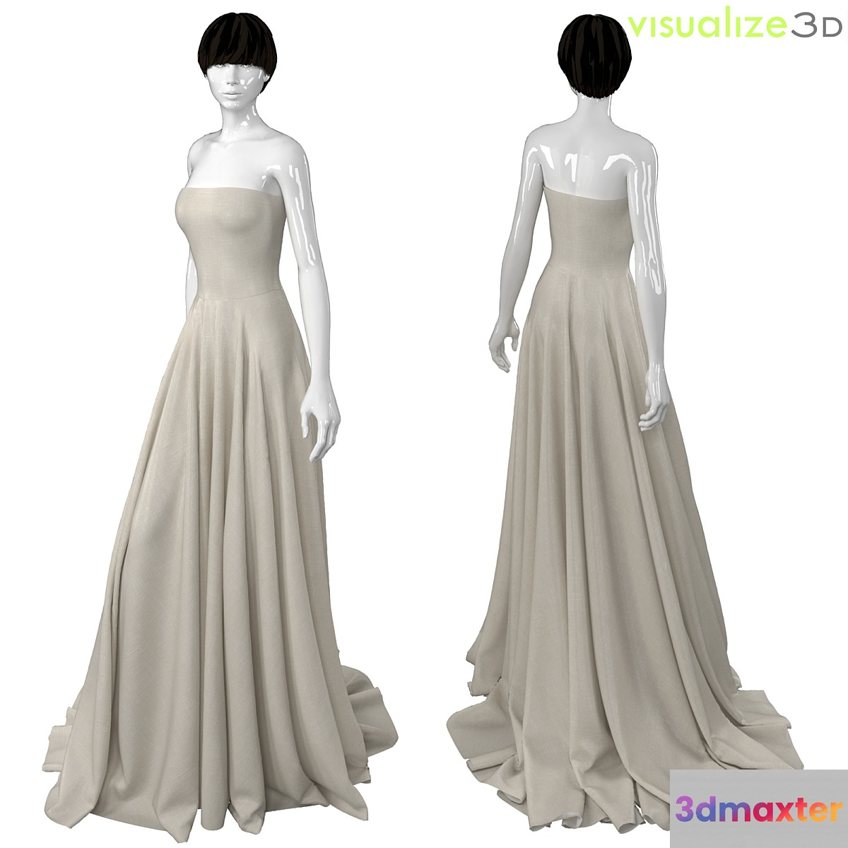 Mannequin with long wedding dress 3D Max