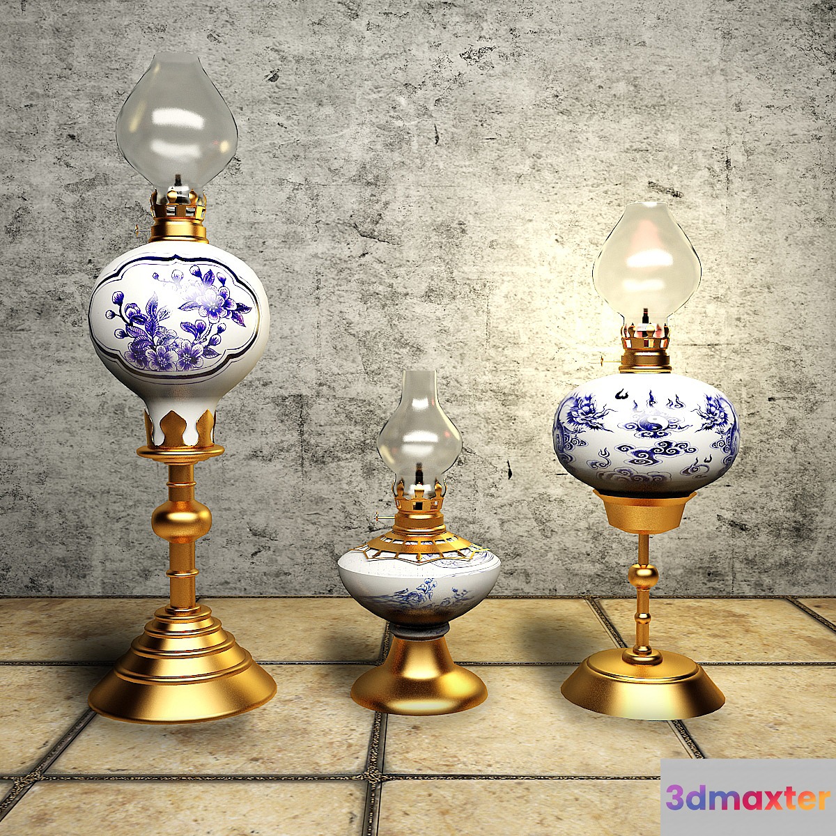 SET OF THREE OIL LAMP - No.2
