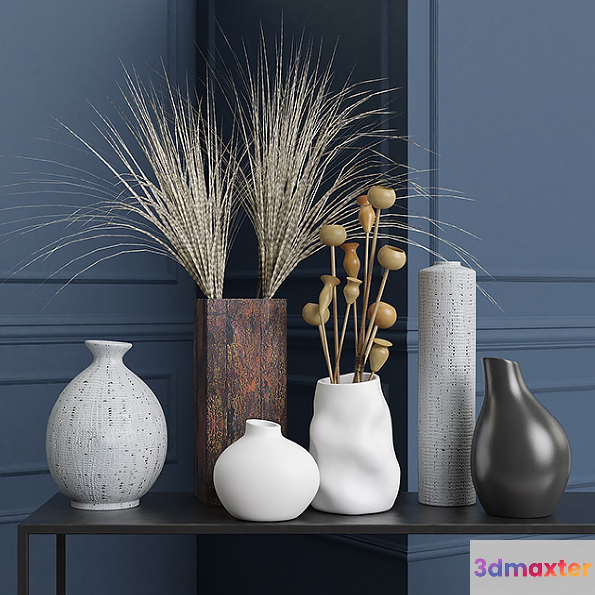 Vases and dried flowers