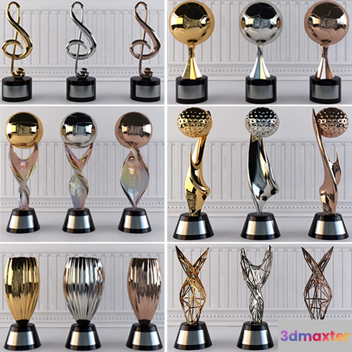 Award Prize Cup Trophy Set 18 Piece Decorative Objects - No.2