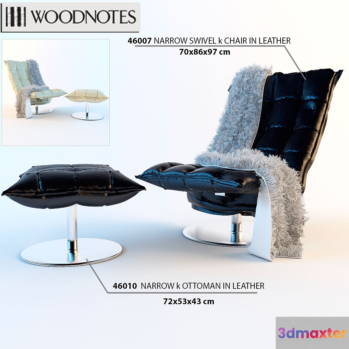Chair and ottoman Woodnotes NARROW SWIVEL k CHAIR in LEATHER 3D Max