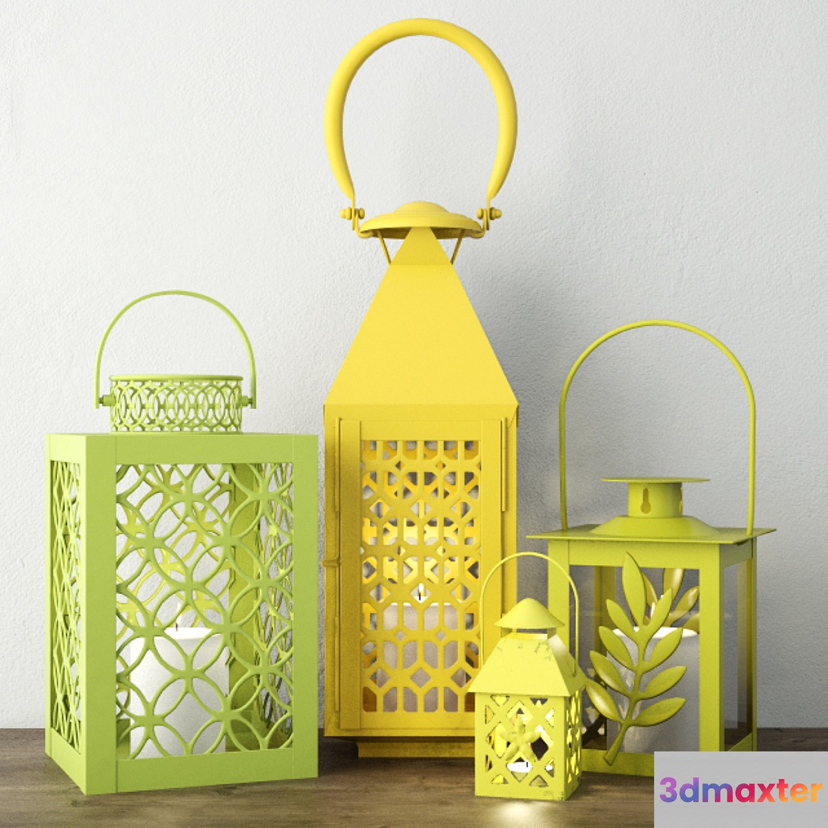 Green & Yellow Metal Lanterns 3D Max