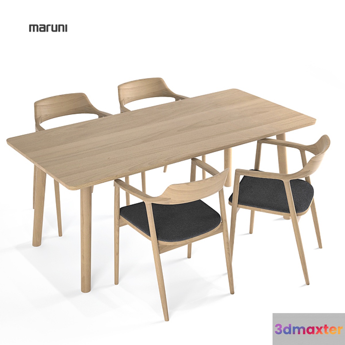 Maruni Arm chair Low Hiroshima + table 3D Max