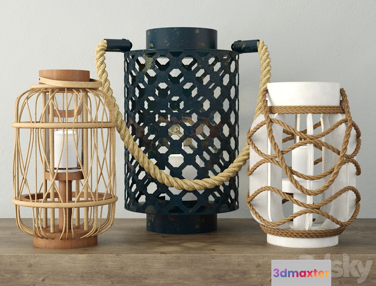 Rope & Rattan Lanterns 3D Max