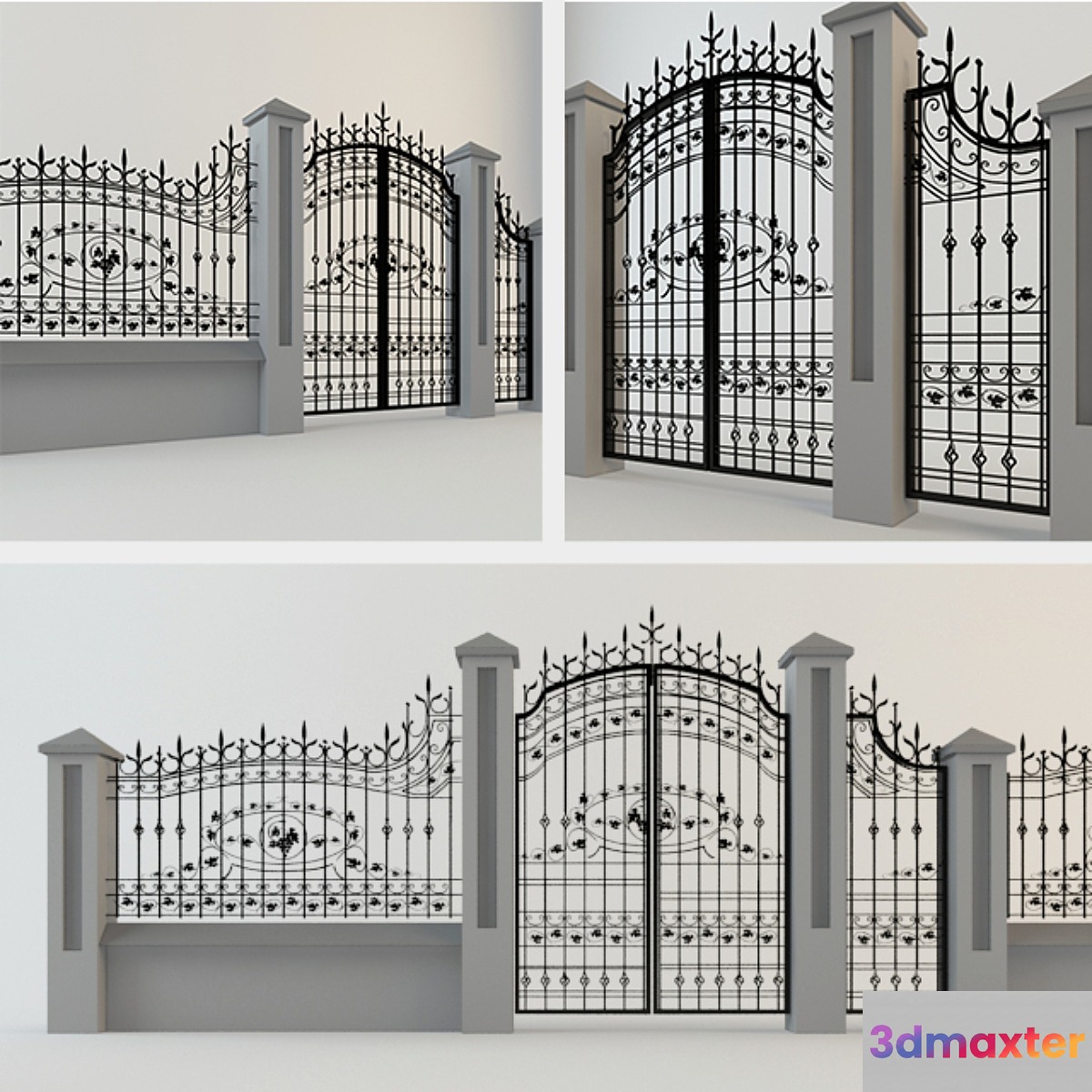 Wrought iron gate and fence 3D Max