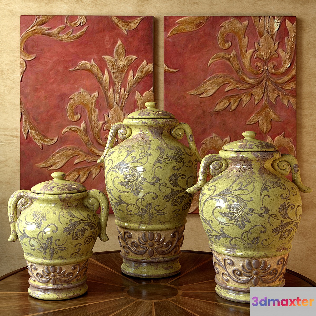 vase decorated with olive 3D Max