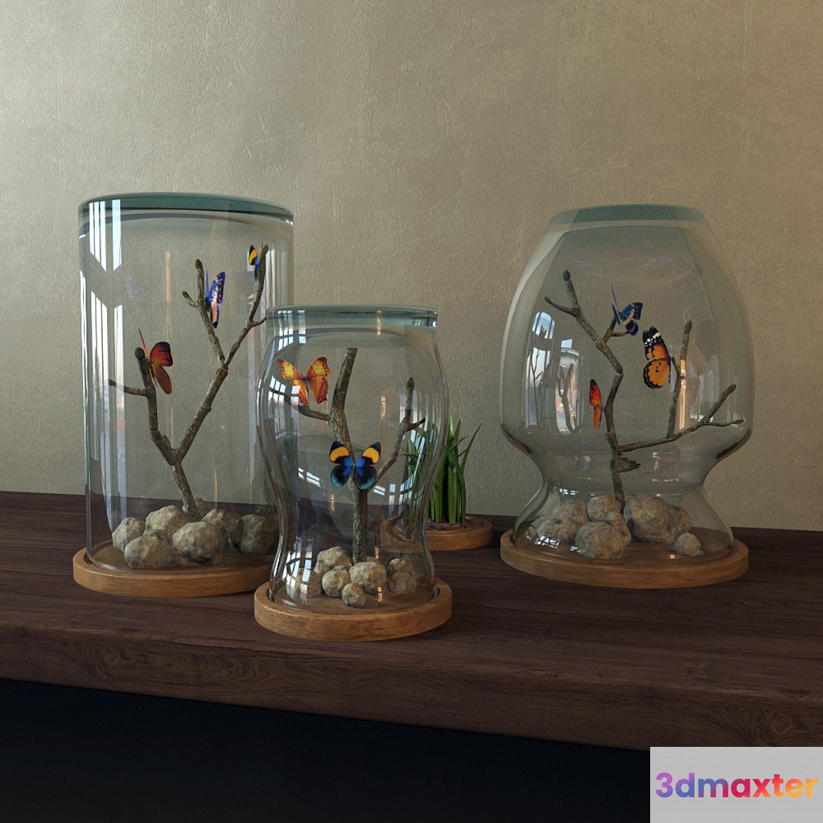 Butterflies in banks 3D Max