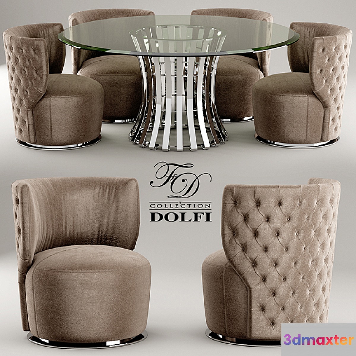 Table and chair sedia capitonne girevole dolfi 3D Max