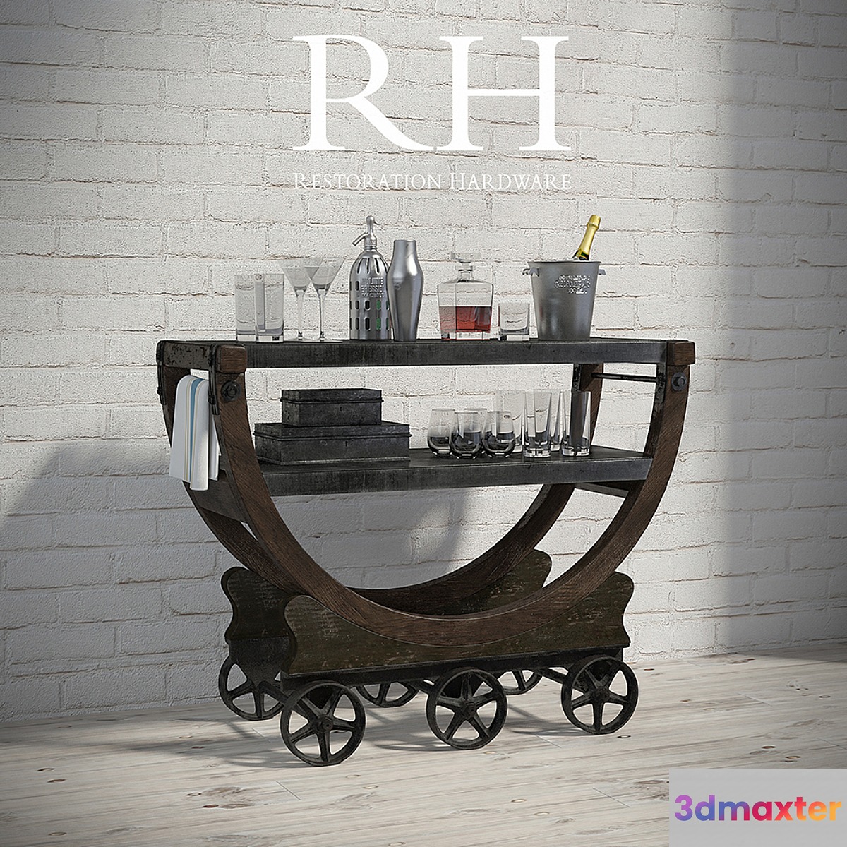 VINTAGE WALLPAPER FACTORY BAR CART 3D Max