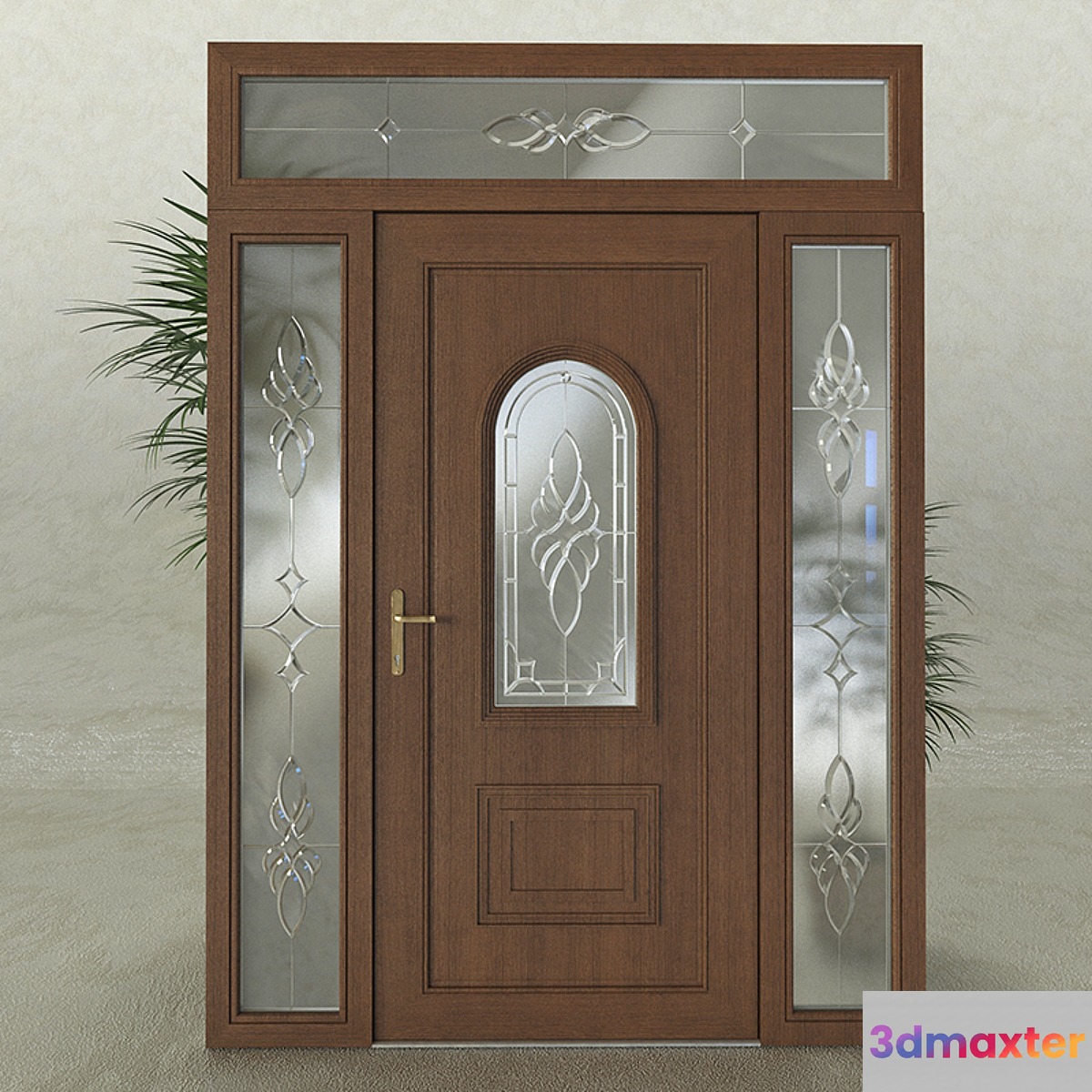 Metal doors with stained glass.