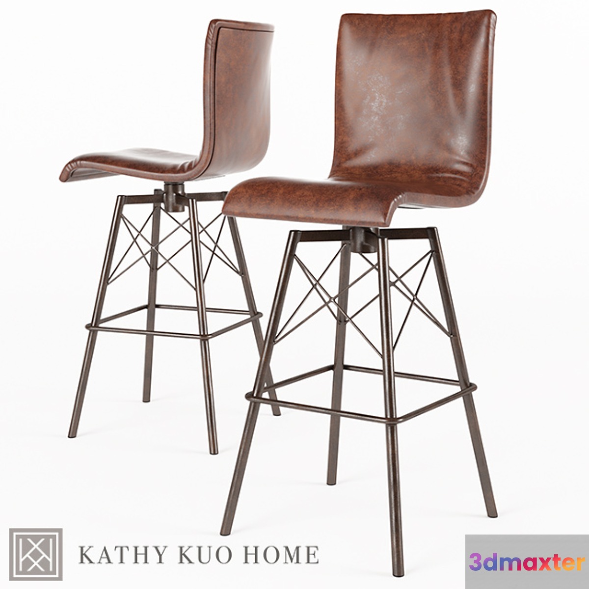Crenshaw Industrial Loft Iron Leather Bar Stool 3D Max