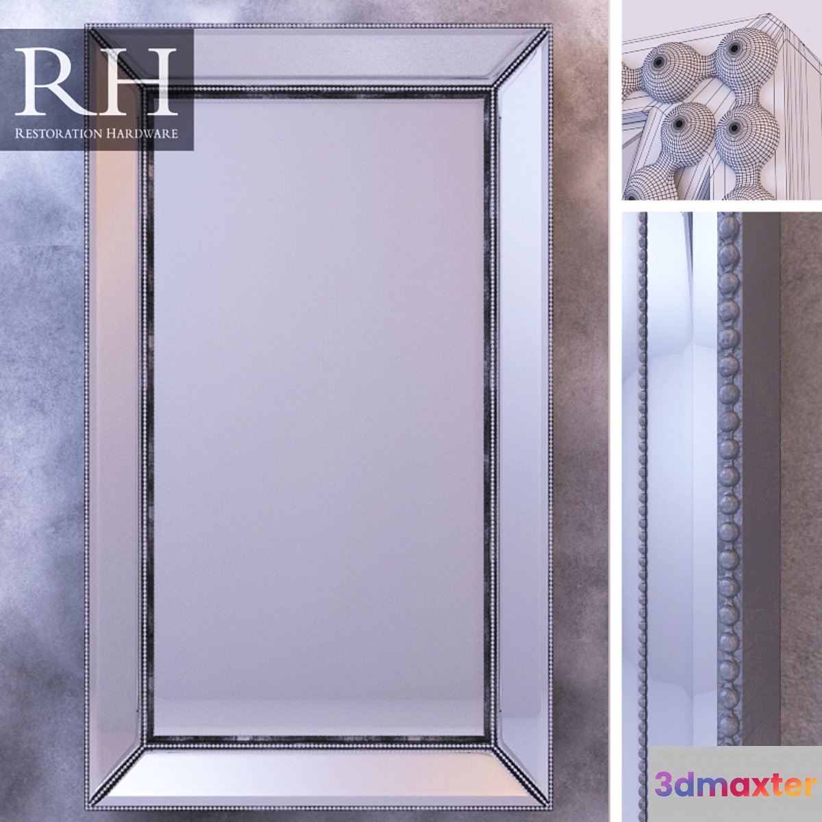 RH VENETIAN BEADED MIRROR - SILVER