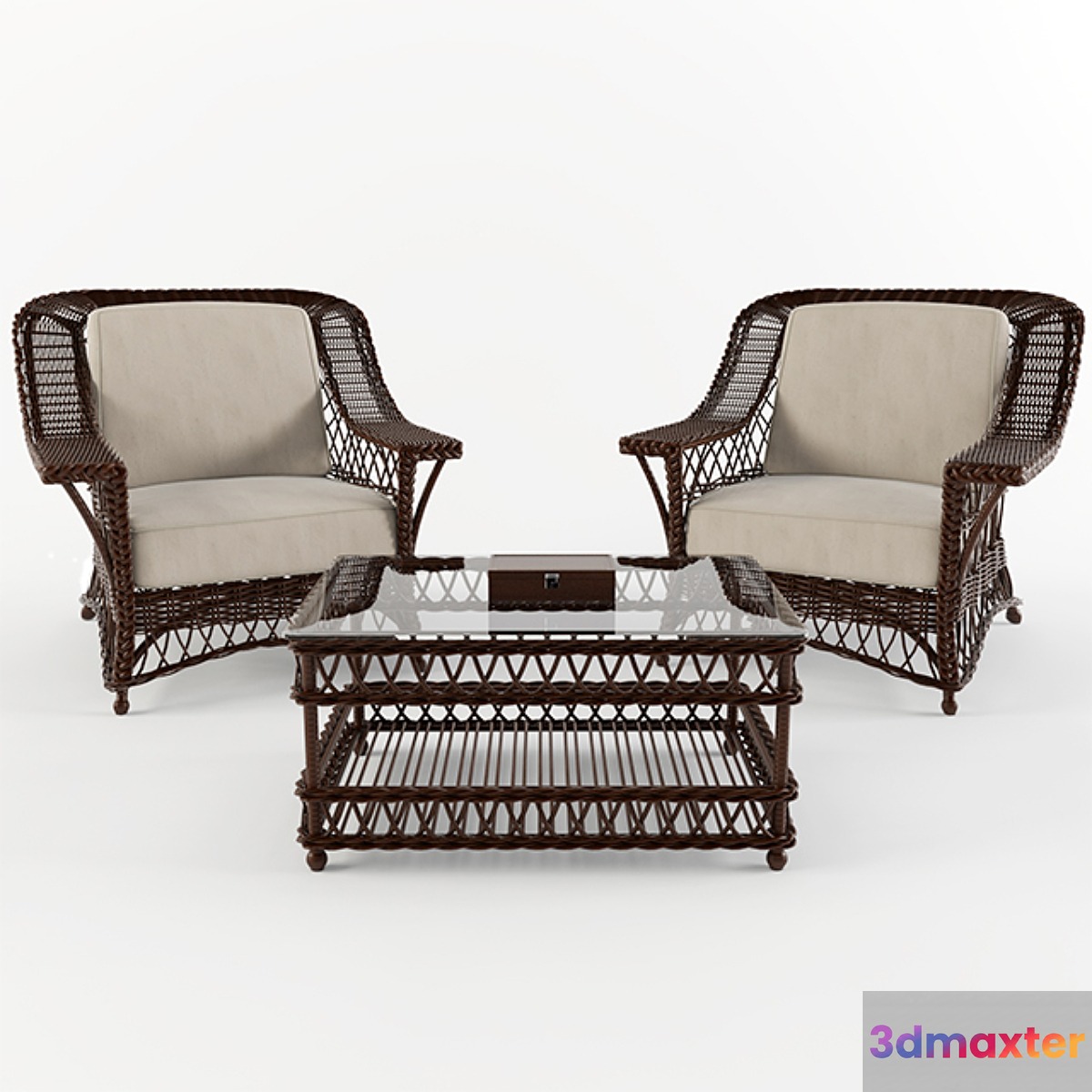 Wicker chairs and a table - No.2 3D Max