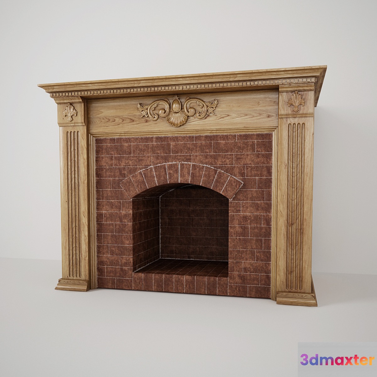 English fireplace with a furnace of aged brick 3D Max